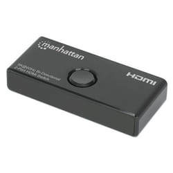 Manhattan HDMI Switch 2-Port, 8K@60Hz, Bi-Directional, Black, Displays output from x1 HDMI source to x2 HD displays (same output to both displays) or Connects x2 HDMI sources to x1 display, Manual Selection, No external power required, 3 Year Warranty