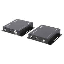 Manhattan 1080p HDMI KVM over IP Extender Kit, Extends 1080p@60Hz signal up to 120m with a single Cat6 Ethernet Cable or an IP-enabled network, Transmitter and Receiver, USB-A ports for PC/Mouse/Keyboard, Black