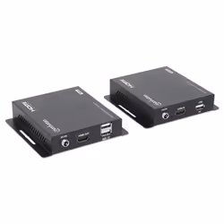 Manhattan 1080p HDMI KVM over IP Extender Kit, Extends 1080p@60Hz signal up to 120m with a single Cat6 Ethernet Cable or an IP-enabled network, Transmitter and Receiver, USB-A ports for PC/Mouse/Keyboard, Black