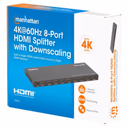 Manhattan 4K@60Hz 8-Port HDMI Splitter with Downscaling, Splits One HDMI Input to Eight HDMI Outputs (1x8), 18G, EDID Switch for Downscaling, Black - Additional view 2