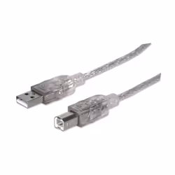 Manhattan USB-A to USB-B Cable, 1.8m, Male to Male, Translucent Silver, 480 Mbps (USB 2.0), Equivalent to USB2HAB6T, Hi-Speed ...