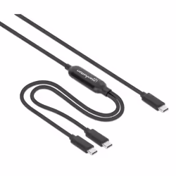 Manhattan Dual USB-C to USB-C Charging Cable, 100W, 2m, Male to Two Males, Smart Power Splitter Cable, Charges Two Devices from One USB-C PD Port, Delivers up to 100W for single charging and up to 70W + 28W for dual charging, Braided Jacket, Aluminum Boot, Black - Additional view 3
