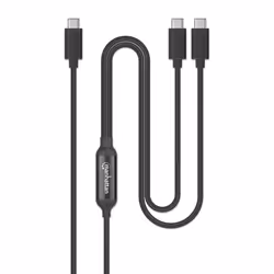 Manhattan Dual USB-C to USB-C Charging Cable, 100W, 2m, Male to Two Males, Smart Power Splitter Cable, Charges Two Devices from One USB-C PD Port, Delivers up to 100W for single charging and up to 70W + 28W for dual charging, Braided Jacket, Aluminum Boot, Black - Additional view 4