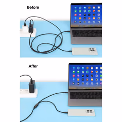 Manhattan Dual USB-C to USB-C Charging Cable, 100W, 2m, Male to Two Males, Smart Power Splitter Cable, Charges Two Devices from One USB-C PD Port, Delivers up to 100W for single charging and up to 70W + 28W for dual charging, Braided Jacket, Aluminum Boot, Black - Additional view 5