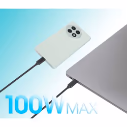 Manhattan Dual USB-C to USB-C Charging Cable, 100W, 2m, Male to Two Males, Smart Power Splitter Cable, Charges Two Devices from One USB-C PD Port, Delivers up to 100W for single charging and up to 70W + 28W for dual charging, Braided Jacket, Aluminum Boot, Black - Additional view 7