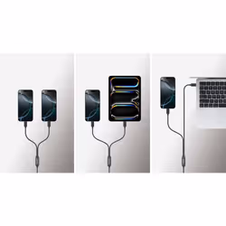 Manhattan Dual USB-C to USB-C Charging Cable, 100W, 2m, Male to Two Males, Smart Power Splitter Cable, Charges Two Devices from One USB-C PD Port, Delivers up to 100W for single charging and up to 70W + 28W for dual charging, Braided Jacket, Aluminum Boot, Black - Additional view 8