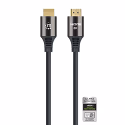 Manhattan HDMI Cable with Ethernet, 8K@60Hz (Ultra High Speed), 2m (Braided), Male to Male, Black, 4K@120Hz, Ultra HD 4k x 2k, Fully Shielded, Gold Plated Contacts, Lifetime Warranty, Polybag - Additional view 4