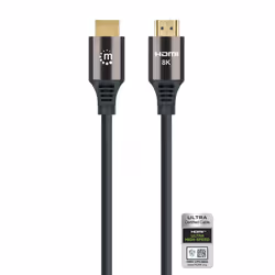 Manhattan HDMI Cable with Ethernet, 8K@60Hz (Ultra High Speed), 3m (Braided), Male to Male, Black, 4K@120Hz, Ultra HD 4k x 2k, Fully Shielded, Gold Plated Contacts, Lifetime Warranty, Polybag - Additional view 4