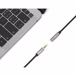 Manhattan Stereo Audio 3.5mm Extension Cable, 3m, Male/Female, Slim Design, Black/Silver, Premium with 24 karat gold plated contacts and pure oxygen-free copper (OFC) wire, Lifetime Warranty, Polybag - Additional view 6