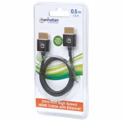 Manhattan HDMI Cable with Ethernet (Ultra Thin), 4K@60Hz (Premium High Speed), 0.5m, Male to Male, Black, Ultra HD 4k x 2k, Fully Shielded, Gold Plated Contacts, Lifetime Warranty, Polybag - Additional view 5