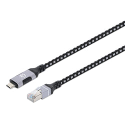 Manhattan USB-C to Gigabit (10/100/1000 Mbps) Network Ethernet RJ45 Cable, Length 2m, Multi-Gigabit Ethernet, Black/Silver, Three Year Warranty