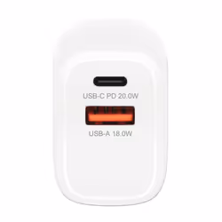 Manhattan Wall/Power Mobile Device Charger (Euro 2-pin), USB-C and USB-A ports, USB-C Output: 20W, USB-A Output: 18W, White, Phone/Tablet Charger, Three Year Warranty, Retail Box - Additional view 3