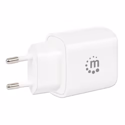 Manhattan Wall/Power Mobile Device Charger (Euro 2-pin), USB-C and USB-A ports, USB-C Output: 20W, USB-A Output: 18W, White, Phone/Tablet Charger, Three Year Warranty, Retail Box - Additional view 4