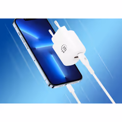 Manhattan Wall/Power Mobile Device Charger (Euro 2-pin), USB-C and USB-A ports, USB-C Output: 20W, USB-A Output: 18W, White, Phone/Tablet Charger, Three Year Warranty, Retail Box - Additional view 7