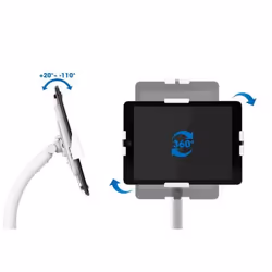 Manhattan Floor Stand (Anti theft) for Tablet and iPad, Universal, 360° Rotation, Tilt +20° to -110°, White, Lockable, Tablets 7.9" to 11", Height adjustable 790 to 1190mm,Extendable clamps: height 200 to 246mm/width 129 to 181mm,Can be bolted to floor (parts incl) - Additional view 7