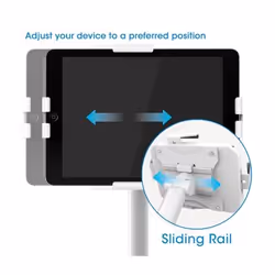 Manhattan Floor Stand (Anti theft) for Tablet and iPad, Universal, 360° Rotation, Tilt +20° to -110°, White, Lockable, Tablets 7.9" to 11", Height adjustable 790 to 1190mm,Extendable clamps: height 200 to 246mm/width 129 to 181mm,Can be bolted to floor (parts incl) - Additional view 8