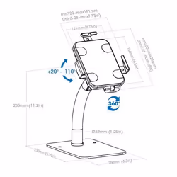 Manhattan Desktop Kiosk Stand (Anti theft) for Tablet and iPad, Universal, 360° Rotation, Tilt +20° to -110°, White, Lockable, Countertop Holder for 7.9" to 11" Tablets, Extendable clamps: height 200 to 246mm/width 129 to 181mm, Lifetime warranty - Additional view 6
