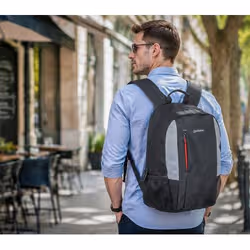 Manhattan York Backpack 16" Black/Grey, Padded Laptop Compartment, Large Front Pocket, Carry Handle, Two External Water Bottle Pockets - Additional view 2