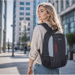Manhattan York Backpack 16" Black/Grey, Padded Laptop Compartment, Large Front Pocket, Carry Handle, Two External Water Bottle Pockets - Additional view 5