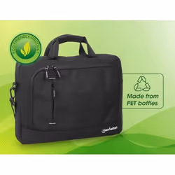 Manhattan Helsinki Eco Friendly Laptop Bag 14.1", Top Loader, Black, Padded Notebook Compartment, Front and Multiple Interior Pockets, Padded Handle, Trolley Strap, Recycled Materials, Black, Shoulder Strap (removable), Notebook Case, Three Year Warranty - Additional view 6