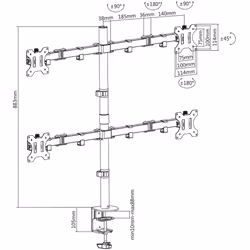 Manhattan TV & Monitor Mount, Desk, Double-Link Arms, 4 screens, Screen Sizes: 10-27", Black, Stand or Clamp Assembly, Quad Screens, VESA 75x75 to 100x100mm, Max 8kg (each), Lifetime Warranty - Additional view 5