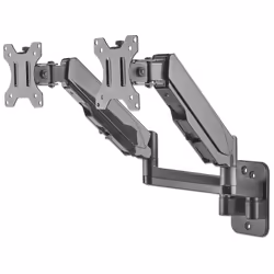 Manhattan TV & Monitor Mount, Wall, Full Motion (Gas Spring), 2 screens, Screen Sizes: 17-32", Black, Dual Screen, VESA 75x75 to 100x100mm, Max 8kg (each), Tilt & Swivel with 3 Pivots, Lifetime Warranty - Additional view 4