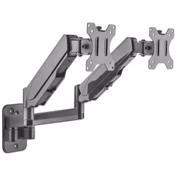 Manhattan TV & Monitor Mount, Wall, Full Motion (Gas Spring), 2 screens, Screen Sizes: 17-32", Black, Dual Screen, VESA 75x75 to 100x100mm, Max 8kg (each), Tilt & Swivel with 3 Pivots, Lifetime Warranty - Additional view 5