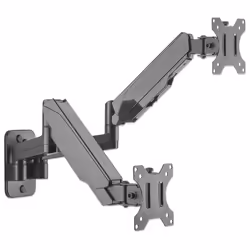 Manhattan TV & Monitor Mount, Wall, Full Motion (Gas Spring), 2 screens, Screen Sizes: 17-32", Black, Dual Screen, VESA 75x75 to 100x100mm, Max 8kg (each), Tilt & Swivel with 3 Pivots, Lifetime Warranty - Additional view 6