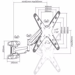 Manhattan TV & Monitor Mount (Clearance Pricing), Wall, Spring Arm, 1 screen, Screen Sizes: 21-55", Black, VESA 75x75 to 400x400mm, Max 30kg, LFD, Height Adjustable Swivel Arm, Lifetime Warranty - Additional view 4