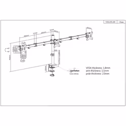 Manhattan TV & Monitor Mount, Desk, Double-Link Arms, 3 screens, Screen Sizes: 10-27", Black, Clamp Assembly, Triple Screen, VESA 75x75 to 100x100mm, Max 7kg (each), Lifetime Warranty - Additional view 7