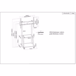 Manhattan TV & Monitor Mount, Trolley Stand, 1 screen, Screen Sizes: 37-100", Black, VESA 200x200 to 800x600mm, Max 150kg, LFD, Lifetime Warranty - Additional view 6