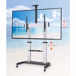 Manhattan TV & Monitor Mount, Trolley Stand, 1 screen, Screen Sizes: 60-100", Silver/Black, VESA 200x200 to 800x600mm, Max 100kg, Height adjustable 1200 to 1685mm, Camera and AV shelves, Aluminium, LFD, Lifetime Warranty - Additional view 6