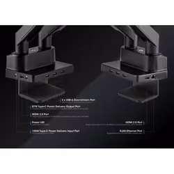 Manhattan TV & Monitor Mount with built-in Dock/Hub, Desk, Full Motion (Gas Spring), 2 screens (to 27"), Ports (x7): Ethernet, HDMI (x2), USB-A (x3) and USB-C, Power Delivery (100W) to USB-C Port (Separate USB-C wall charger/cable needed),Dual Screen,VESA 100x100mm - Additional view 6