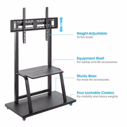Manhattan TV & Monitor Mount, Trolley Stand, 1 screen, Screen Sizes: 37-100", Black, VESA 200x200 to 800x600mm, Max 150kg, Shelf and Base for Laptop or AV device, Height-adjustable to four levels: 862, 916, 970 and 1024mm, LFD, Lifetime Warranty - Additional view 6