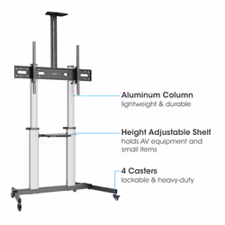 Manhattan TV & Monitor Mount, Trolley Stand, Screen Sizes: 60-100", Silver/Black, VESA 200x200 to 1000x600mm, Max 80kg, Height adjustable 1200 to 1600mm, Camera/AV shelves, LFD - Additional view 7