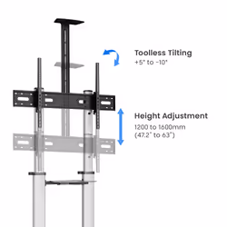 Manhattan TV & Monitor Mount, Trolley Stand, Screen Sizes: 60-100", Silver/Black, VESA 200x200 to 1000x600mm, Max 80kg, Height adjustable 1200 to 1600mm, Camera/AV shelves, LFD - Additional view 8
