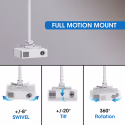 Manhattan Projector Mount, Ceiling, Universal, Full Motion, Height Range: 745 to 1145mm, Max 35kg, White, 360° rotation, +/-20° Tilt, and +/-8° Swivel, Lifetime Warranty - Additional view 6