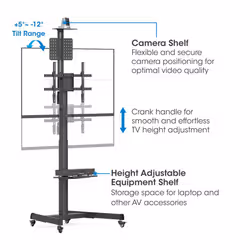 Manhattan Trolley Mount Stand for TV & Monitors (crank handle height adjust), For screens: 37" to 65", VESA compatability: all between 200x200 to 600x400mm -check the dimensions of the four mounting holes on back of screen to ensure it fits, Max 70kg,1120 to 1570mm - Additional view 4