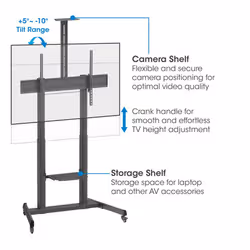 Manhattan Trolley Mount Stand for TV & Monitors (crank handle height adjust), For screens: 37" to 120",VESA compatability:all between 200x200 to 1000x600mm -check the dimensions of the four mounting holes on back of screen to ensure it fits,Max 120kg,1180 to 1630mm - Additional view 5