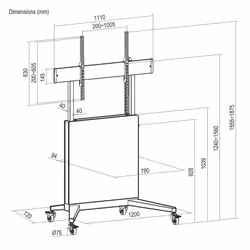 Manhattan Trolley Mount Stand for TV & Monitors (tool free height adjust), For screens:60" to 100",VESA:all between 200x200 to 1000x600mm -check the dimensions of the four mounting holes on back of screen to ensure it fits,Max 80kg,Height 1240 to 1560mm,LFD,Bracket - Additional view 6