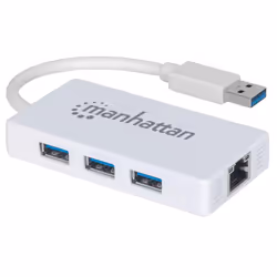 Manhattan USB-A 3-Port Hub with Gigabit Ethernet Adapter, 3x USB-A Ports, 5 Gbps (USB 3.2 Gen1 aka USB 3.0), 1x Ethernet 10/1 ...