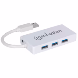 Manhattan USB-A 3-Port Hub with Gigabit Ethernet Adapter, 3x USB-A Ports, 5 Gbps (USB 3.2 Gen1 aka USB 3.0), 1x Ethernet 10/100/1000Mbps network, Equivalent to ST3300GU3B, RJ45, SuperSpeed USB, White, Three Year Warranty, Blister