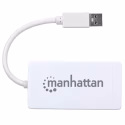 Manhattan USB-A 3-Port Hub with Gigabit Ethernet Adapter, 3x USB-A Ports, 5 Gbps (USB 3.2 Gen1 aka USB 3.0), 1x Ethernet 10/100/1000Mbps network, Equivalent to ST3300GU3B, RJ45, SuperSpeed USB, White, Three Year Warranty, Blister