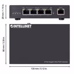 Intellinet 4-Port Gigabit Ultra PoE Extender, Adds up to 100 m (328 ft.) to PoE Range, 90 W PoE Power Budget, Four PSE Ports with up to 30 W Output, IEEE 802.3bt/at/af Compliant, Metal Housing - Additional view 5