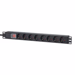 Intellinet 19" 1U Rackmount 8-Way EU 2-pin (CEE 7/3) PDU, 16A, On/Off, Built in 2m EU 2-pin (CEE 7/3) power cord, Power Distr ...