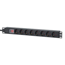 Intellinet 19" 1U Rackmount 8-Way EU 2-pin (CEE 7/3) PDU, 16A, On/Off, Built in 2m EU 2-pin (CEE 7/3) power cord, Power Distribution Unit, 8-gang/outlet, Three Year Warranty