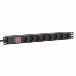 Intellinet 19" 1U Rackmount 8-Way EU 2-pin (CEE 7/3) PDU, 16A, On/Off, Built in 2m EU 2-pin (CEE 7/3) power cord, Power Distribution Unit, 8-gang/outlet, Three Year Warranty