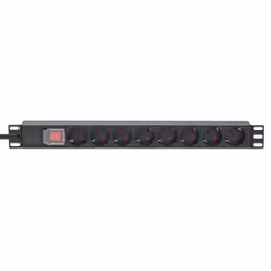 Intellinet 19" 1U Rackmount 8-Way EU 2-pin (CEE 7/3) PDU, 16A, On/Off, Built in 2m EU 2-pin (CEE 7/3) power cord, Power Distribution Unit, 8-gang/outlet, Three Year Warranty