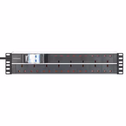 Intellinet 19" 2U PDU 15-way UK, With 2P air breaker, Rackmount, Power Distribution Unit, UK 3-pin outlets, 3m power cord, output - Additional view 3