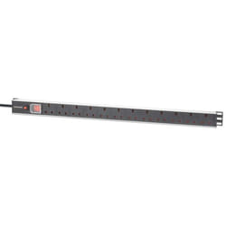 Intellinet 19" 1U PDU 12-way UK, Vertical type, With switch and overload protection, Rackmount, Power Distribution Unit, UK 3-pin outlets, 1.8m power cord, output